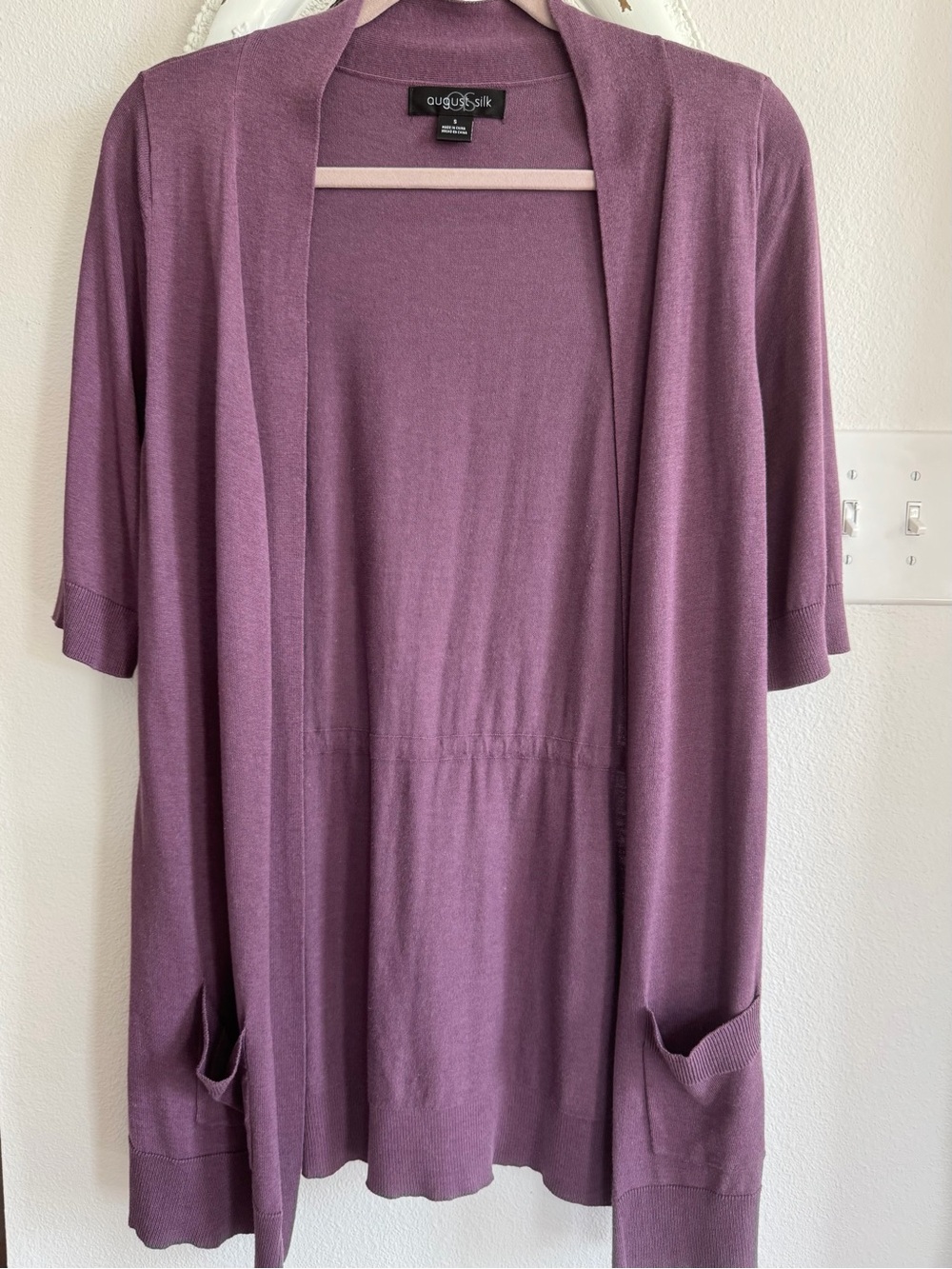 August Silk Women's Purple Open-Front Cardigan S